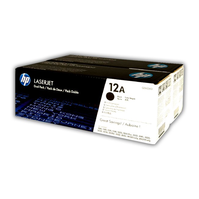 Tóner HP Q2612AD 12AD pack doble negro original para LaserJet 1010 y 1020